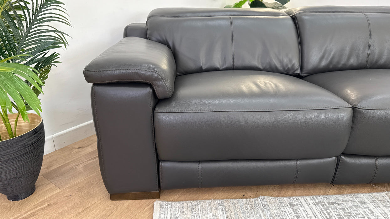 Laurence 3 Seater Chaise - Leather Power Reclining Sofa - Charcoal