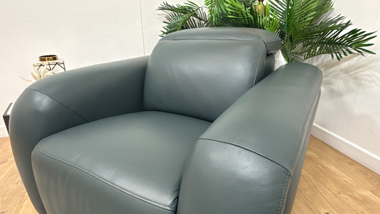 Sofology Drift Leather Chair Power Recliner/Headrest in Trusty Embossed Peacock