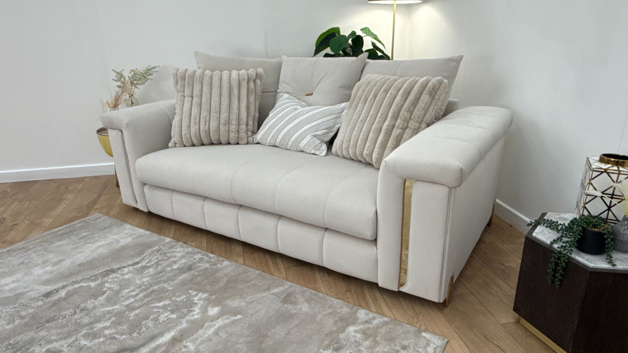 Sofology The Oscar Fabric 2 Seater with Gold Trim in Super Matt Velvet Ecru