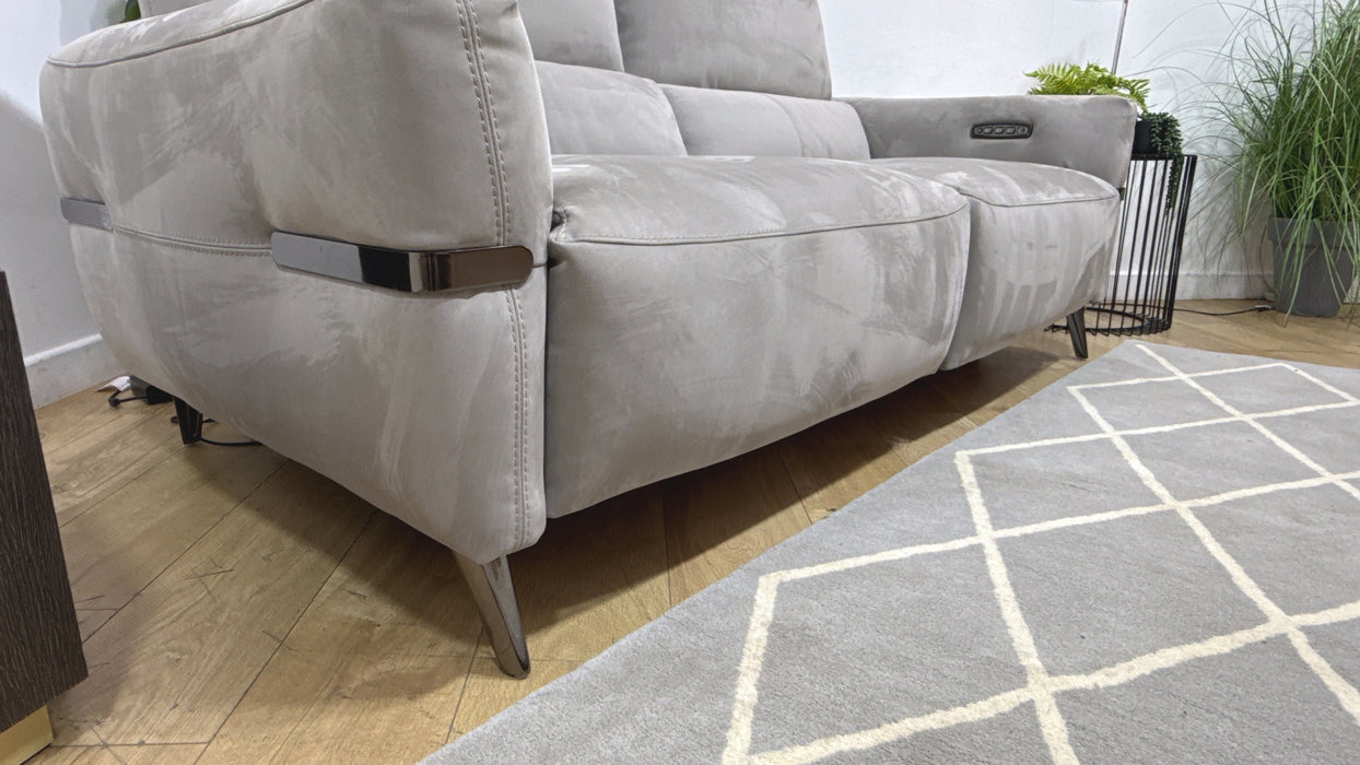 Sofology Arlington Fabric 3 Seater Power Recliner/Headrest Lumbar Support in Lifestyle Nubuck Feel Light Grey