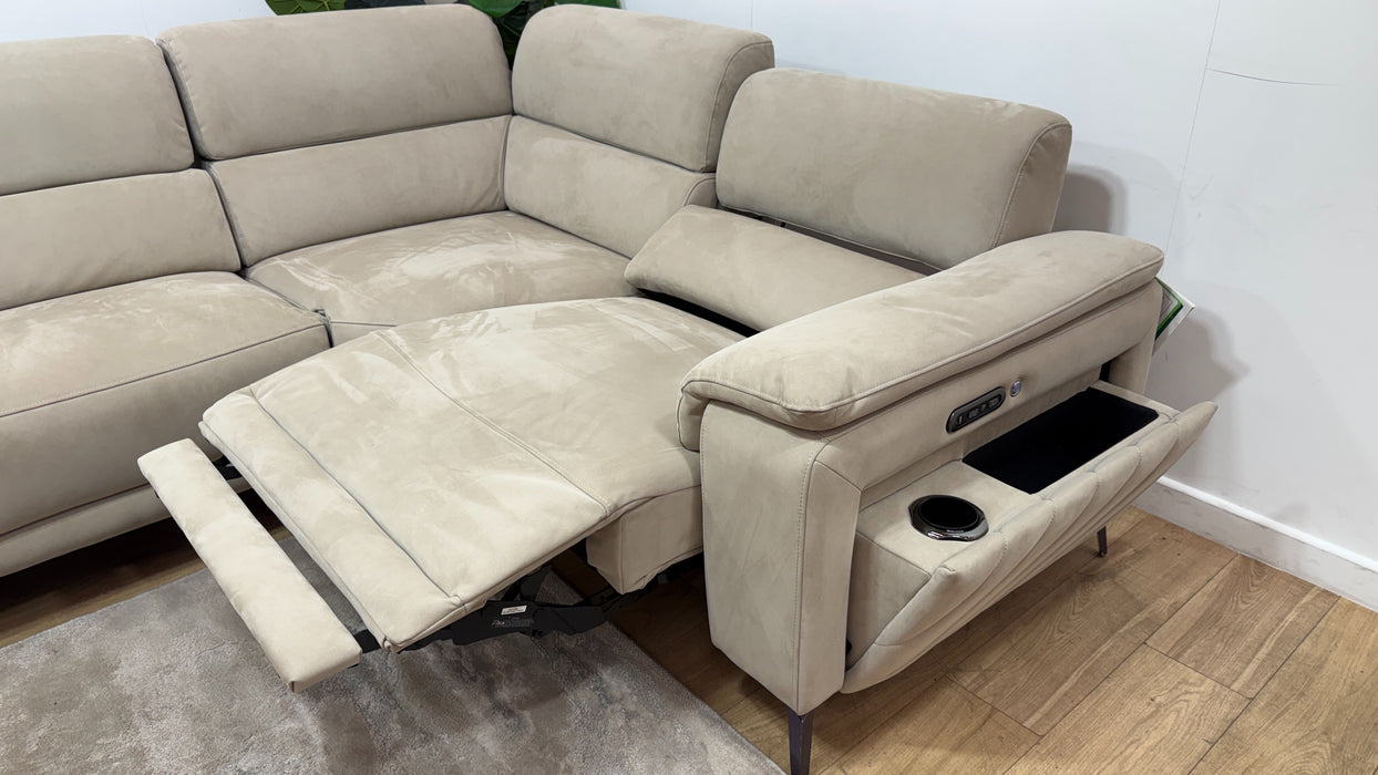 Sofology Fratelli Fabric 3 Corner 1.5 Power Recliner/Headrest in Lifestyle Nubuck Feel Stone