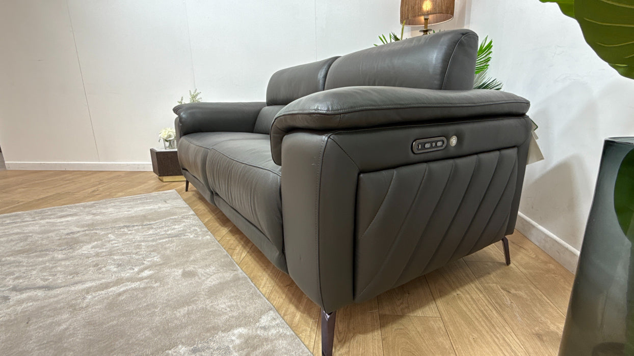 Sofology Fratelli Leather 2.5 Seater Power Recliner/Headrest in Trusty Embossed Charcoal