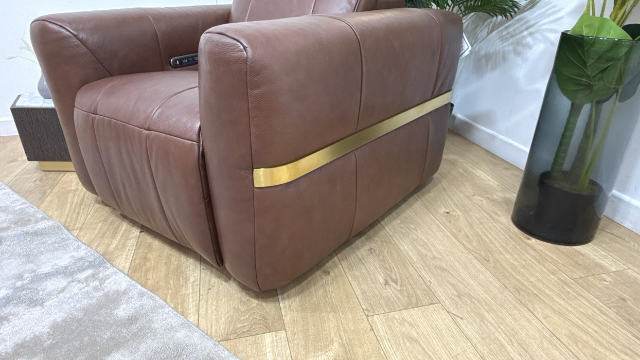 Sofology Lumiere Leather Chair Power Recliner/Headrest in Trusty Embossed Chestnut