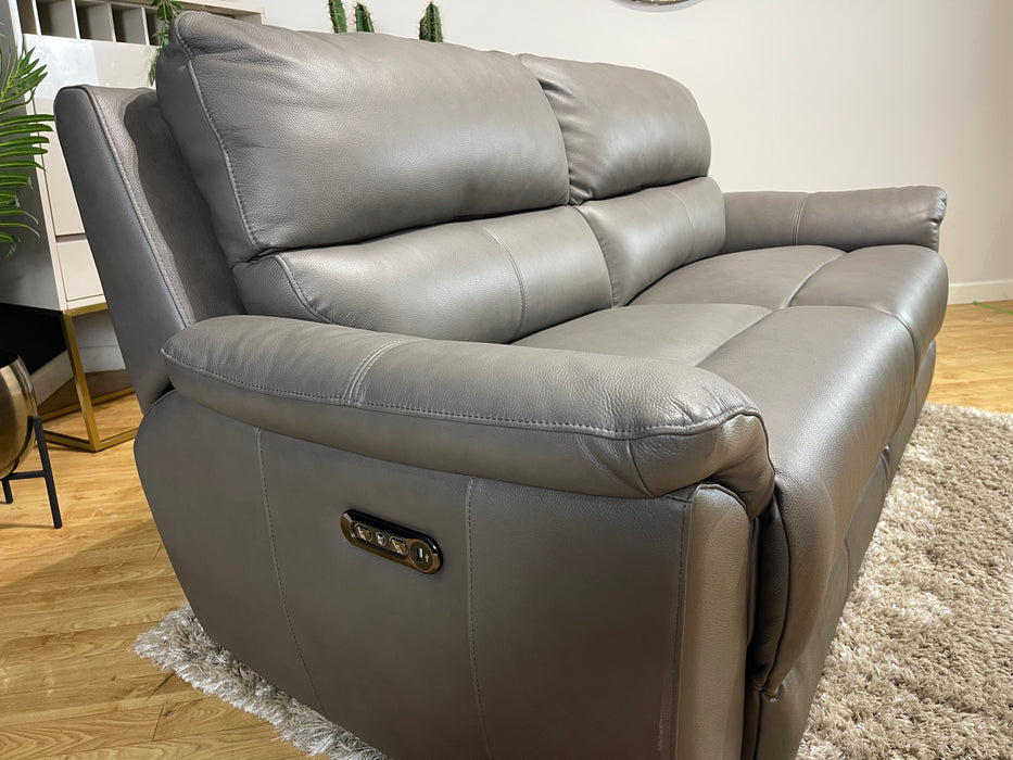 Finsbury 3 Seater Power Recliner Leather Sofa Grey (WA2) — The