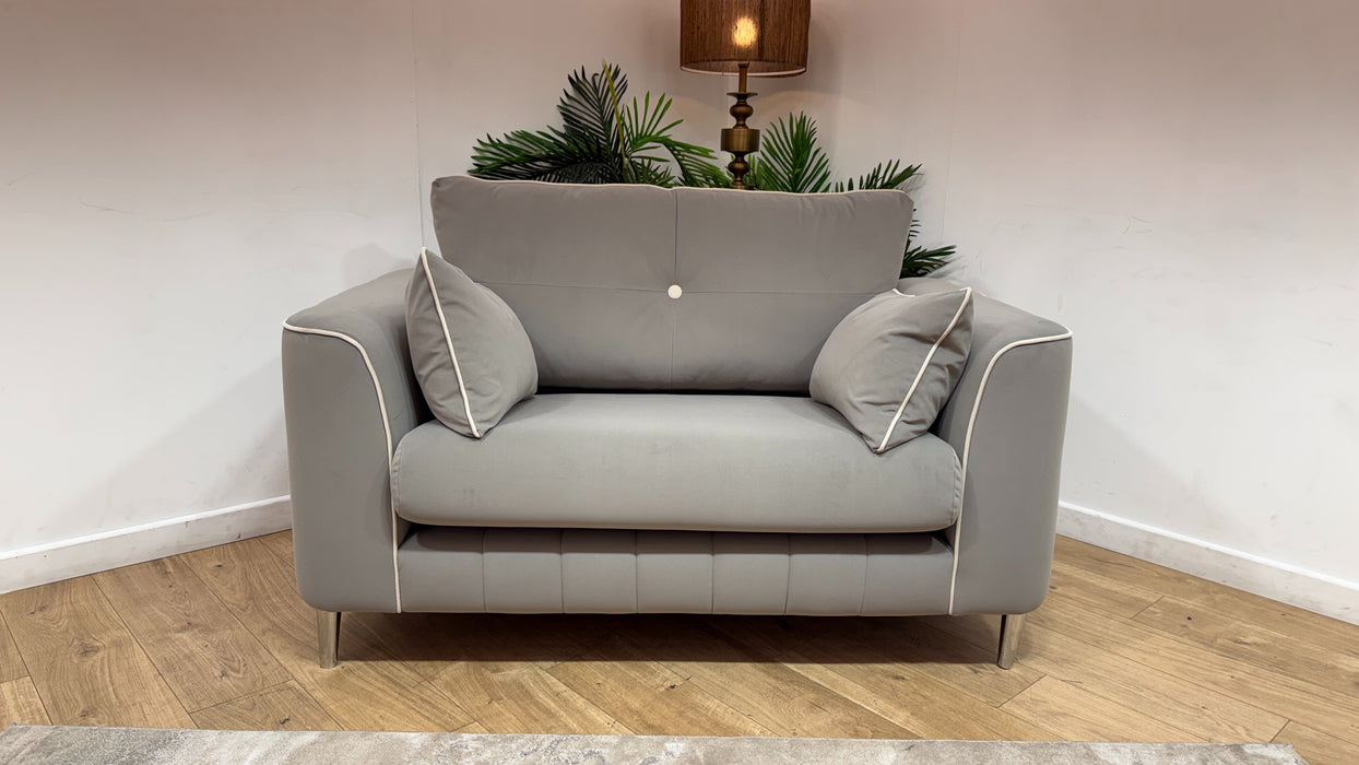 Sofology Remy Fabric Loveseat in Super Matt Velvet Grey with Cream Contrast Piping