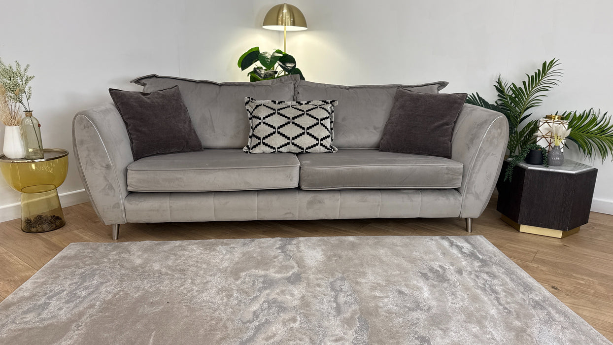 Sofology Gabrielle Fabric 4 Seater Chrome Trim in Plush Pebble/Alexa Truffle