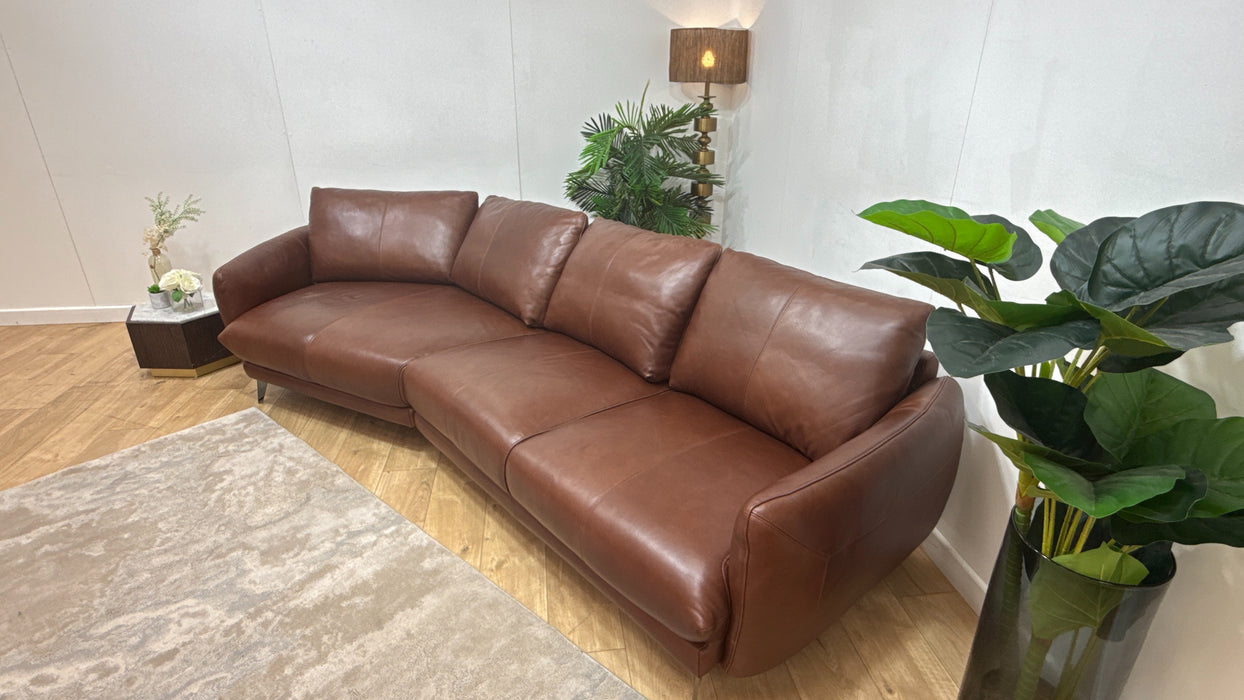 Sofology Adler Leather 4 Seater Asymmetric in Relaxed Soft Brown