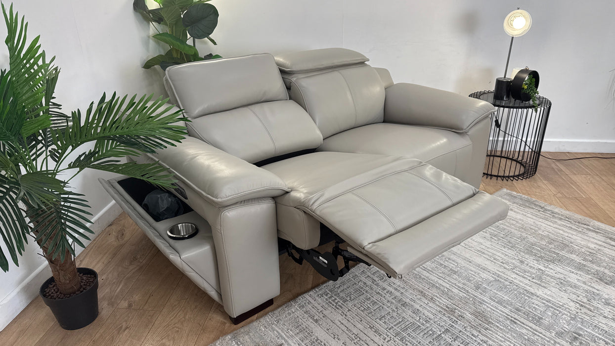 Sofology The Benz Leather 2 Seater Power Recliner/Headrest in Trusty Sheen Lead Grey