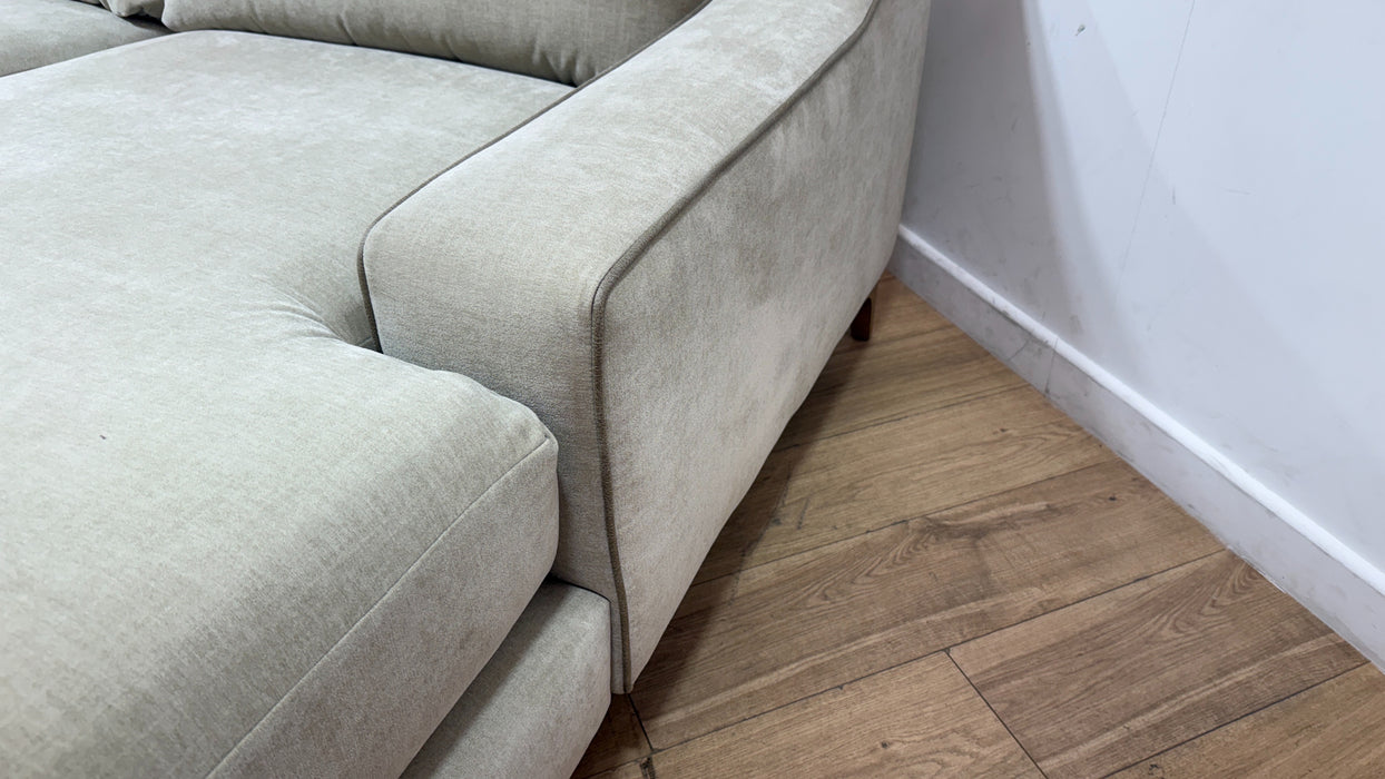 Sofology Wildwood Fabric 4 Seater Double Chaise with Footstool in Vintage Chenille Natural Contrast Piping Mix