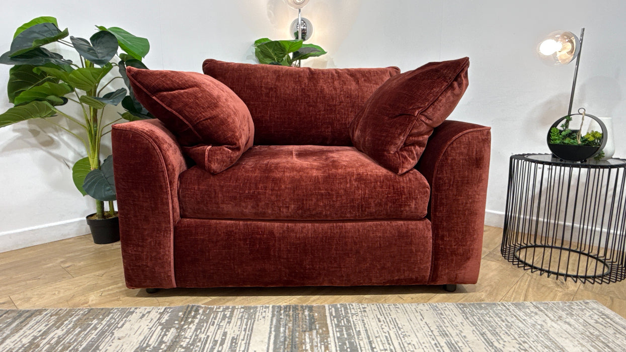 Sofology Georgio Fabric Loveseat Feather Flex Seat in Luxe Chenille Burgundy