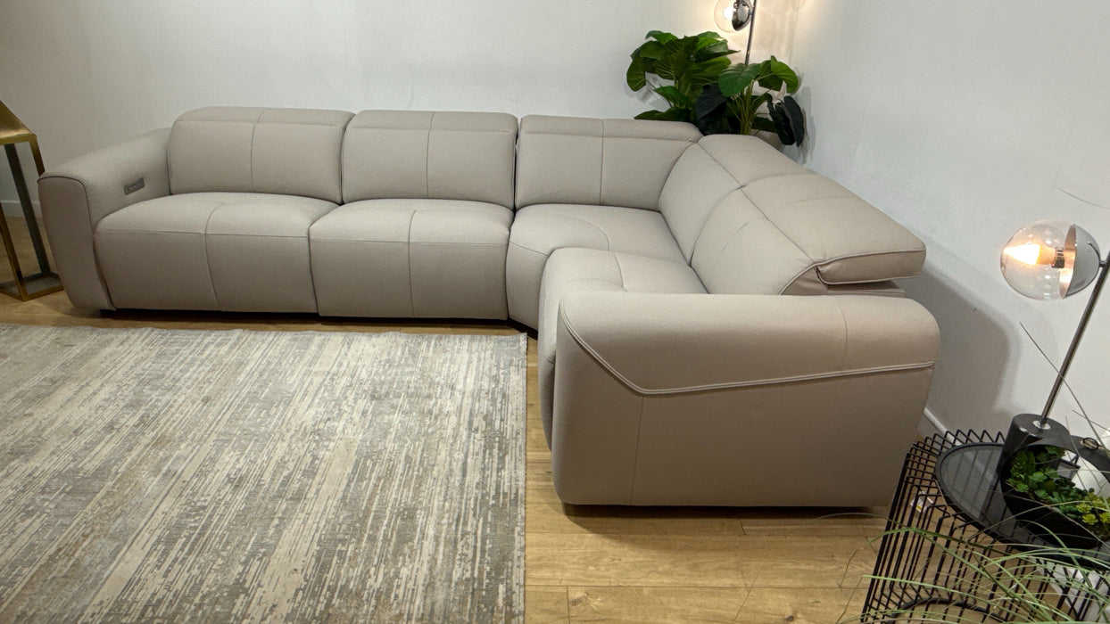 Sofology Riviera Leather 3 Corner 1.5 Power Recliner/Headrest in Trusty Super Matt Cloud Grey