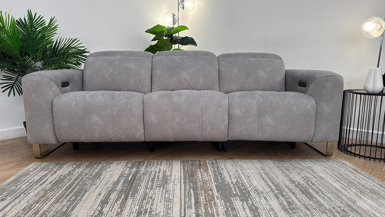Sofology Marvella Fabric 3 Seater Power Recliner/Headrest in Lifestyle Flecked Stone