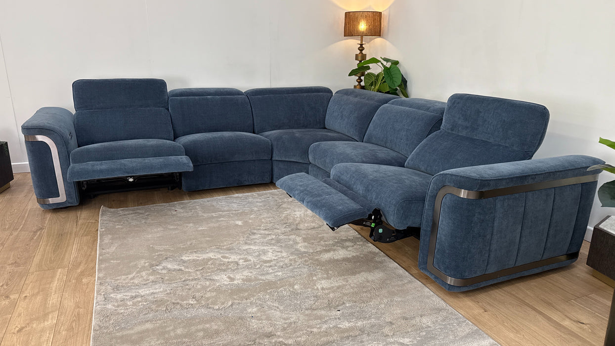 Sofology Plaza Fabric 3 Corner 3 Triple Power Recliner/Headrest in Relaxed Chenille Denim