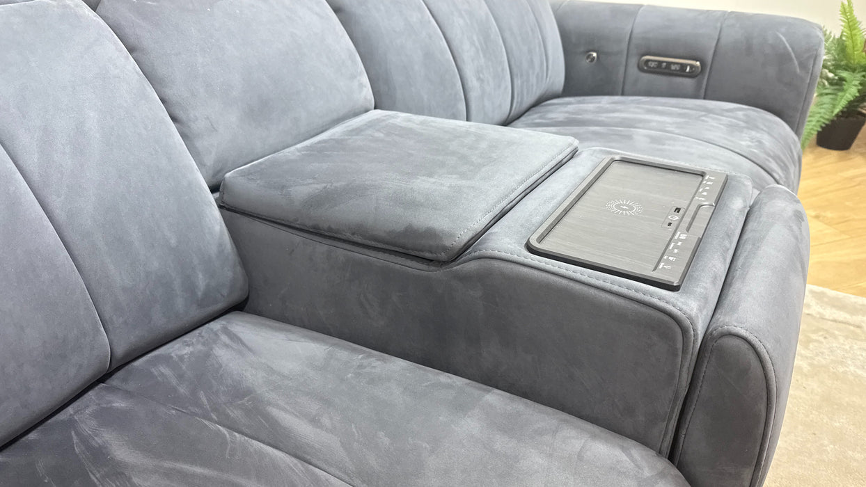 Sofology Paramount Fabric 2.5 Seater Console Power Recliner/Headrest Heated Seats Speakers in Lifestyle Nubuck Feel Charcoal