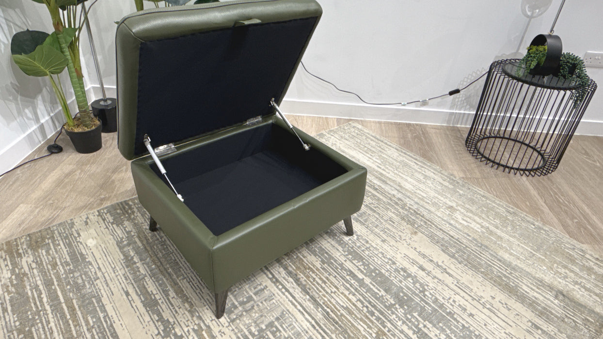 Sofology Jax Leather Designer Footstool in Trusty Embossed Dark Olive