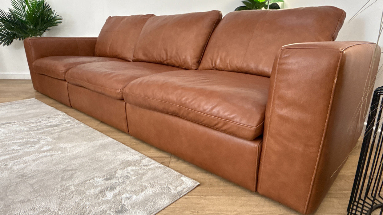 Sofology Retreat Leather 4 Seater in Relaxed Soft Tan Mix