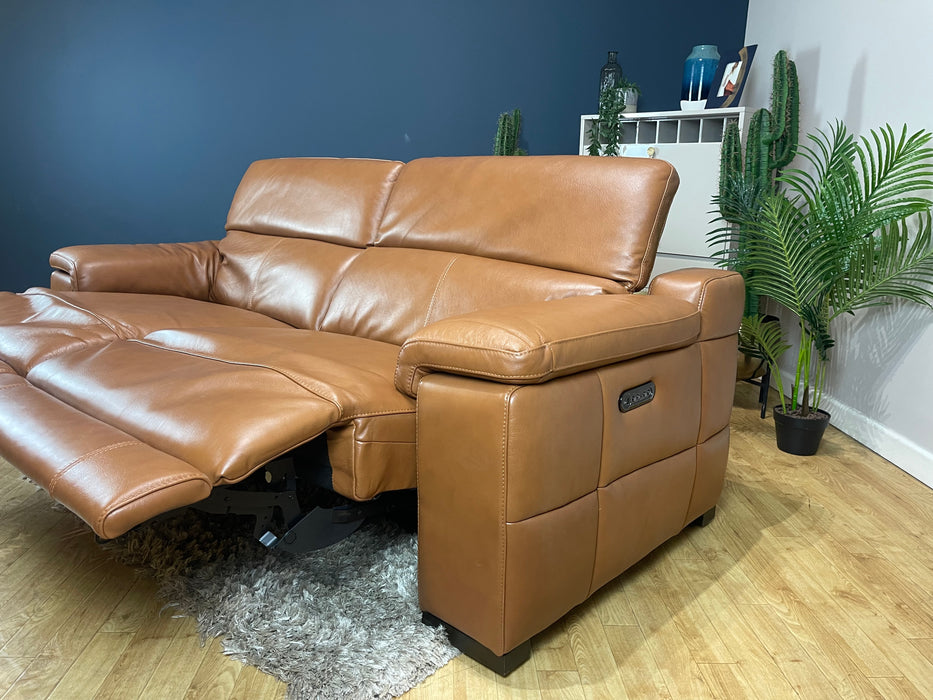 Laurence 3 Seater Relaxed Embossed Cognac Leather Power Recliner & Power Headrest (WA2)