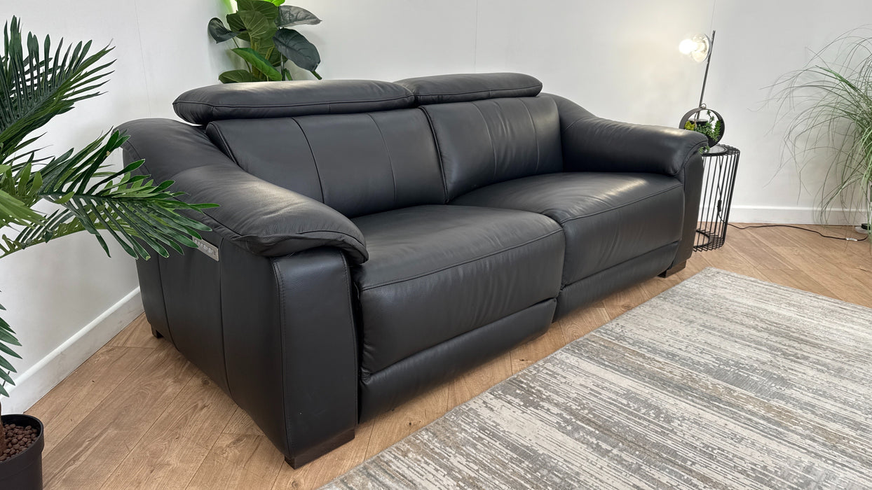 Sofology Carrera 2.5 Seater Leather Reclining Sofa in Trusty Embossed Jet Black