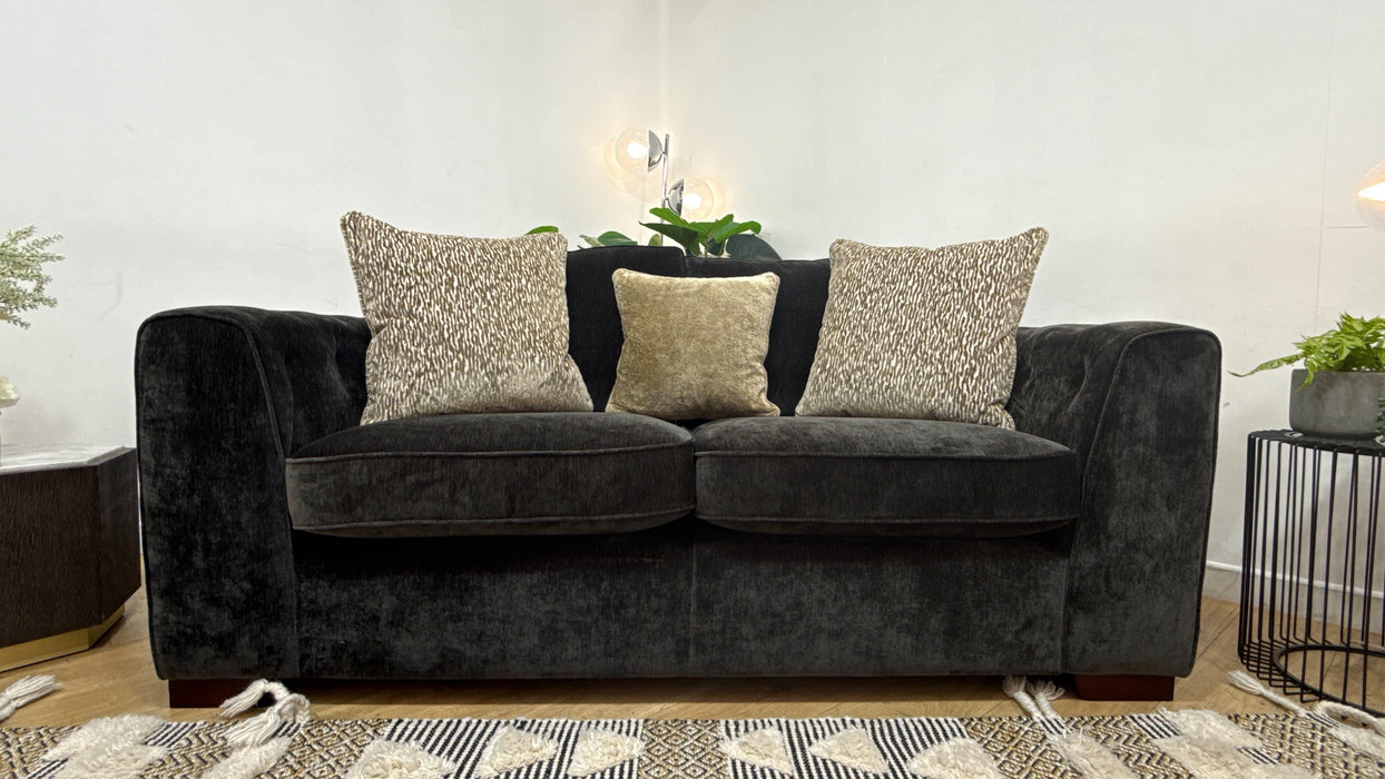 Sofology Valentina Fabric 2 Seater Foam Seats Pillow Back in Luxury Deep Pile Chenille Slate Mix