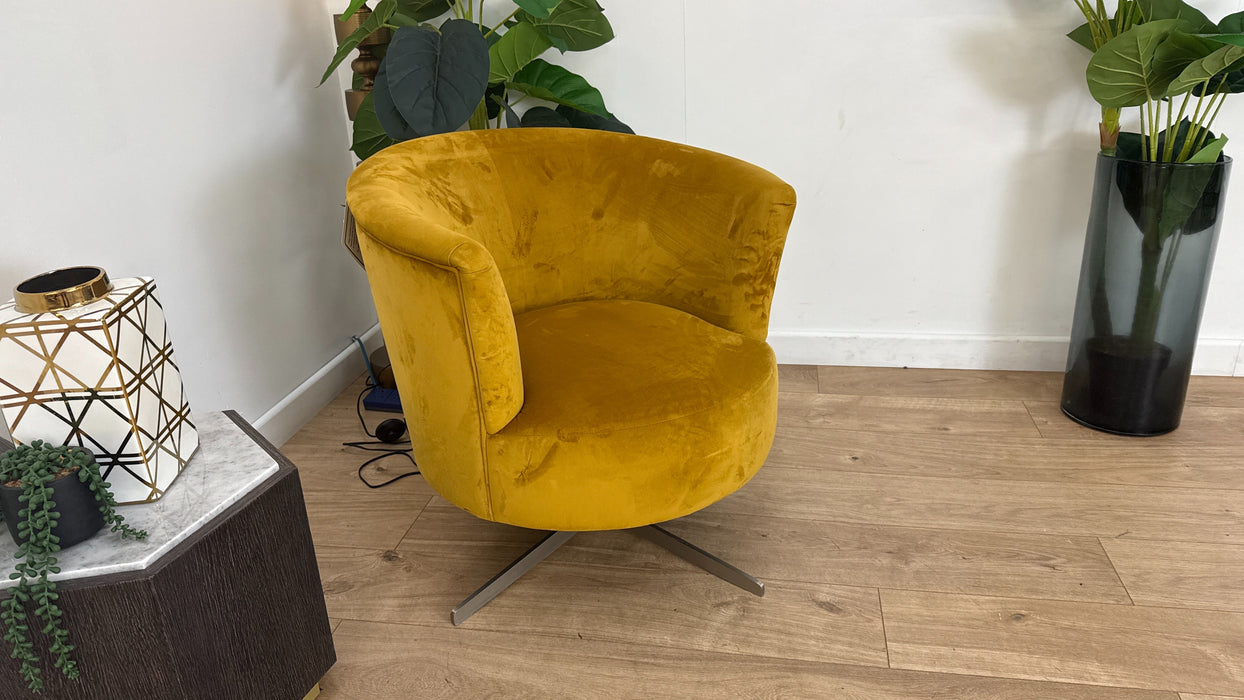 Sofology Islington Fabric Swivel Chair in Sleek Mustard
