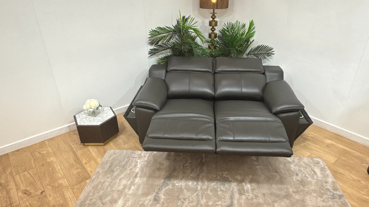 Sofology Benz Leather 2 Seater Power Recliner/Headrest in Trusty Sheen Charcoal