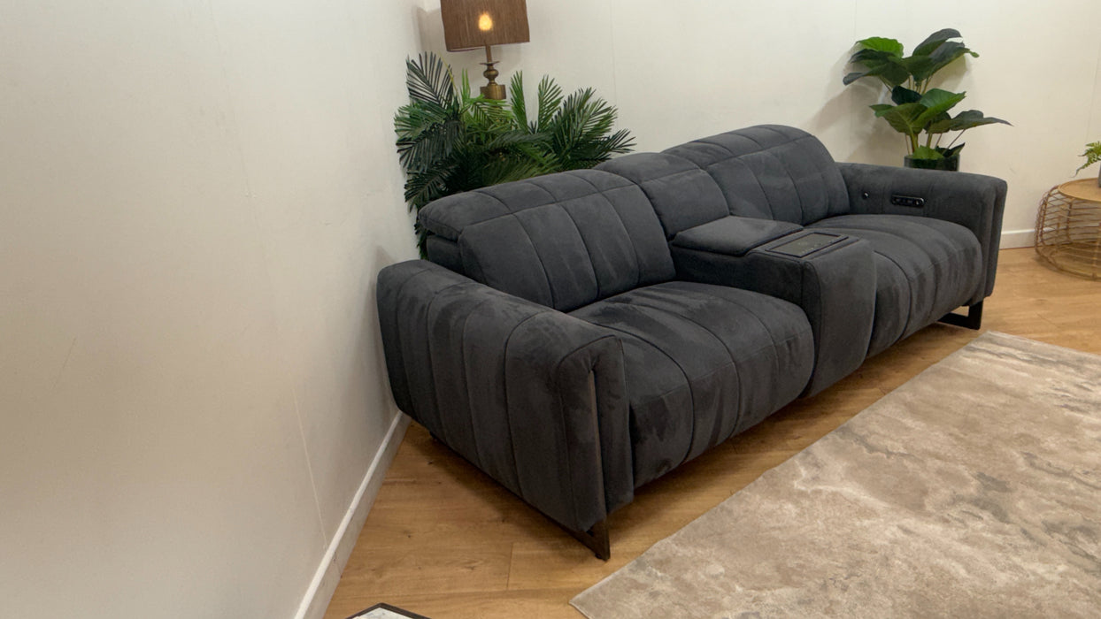 Sofology Paramount Fabric 2.5 Seater Console Power Recliner/Headrest Heated Seats Speakers in Lifestyle Nubuck Feel Charcoal