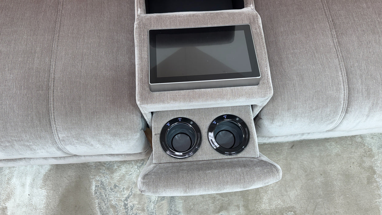 Sofology Allure Fabric 2.5 Seater Screen Console Power Recliner/Headrest Heated Seats Lumbar Speakers in Relaxed Chenille Nutmeg