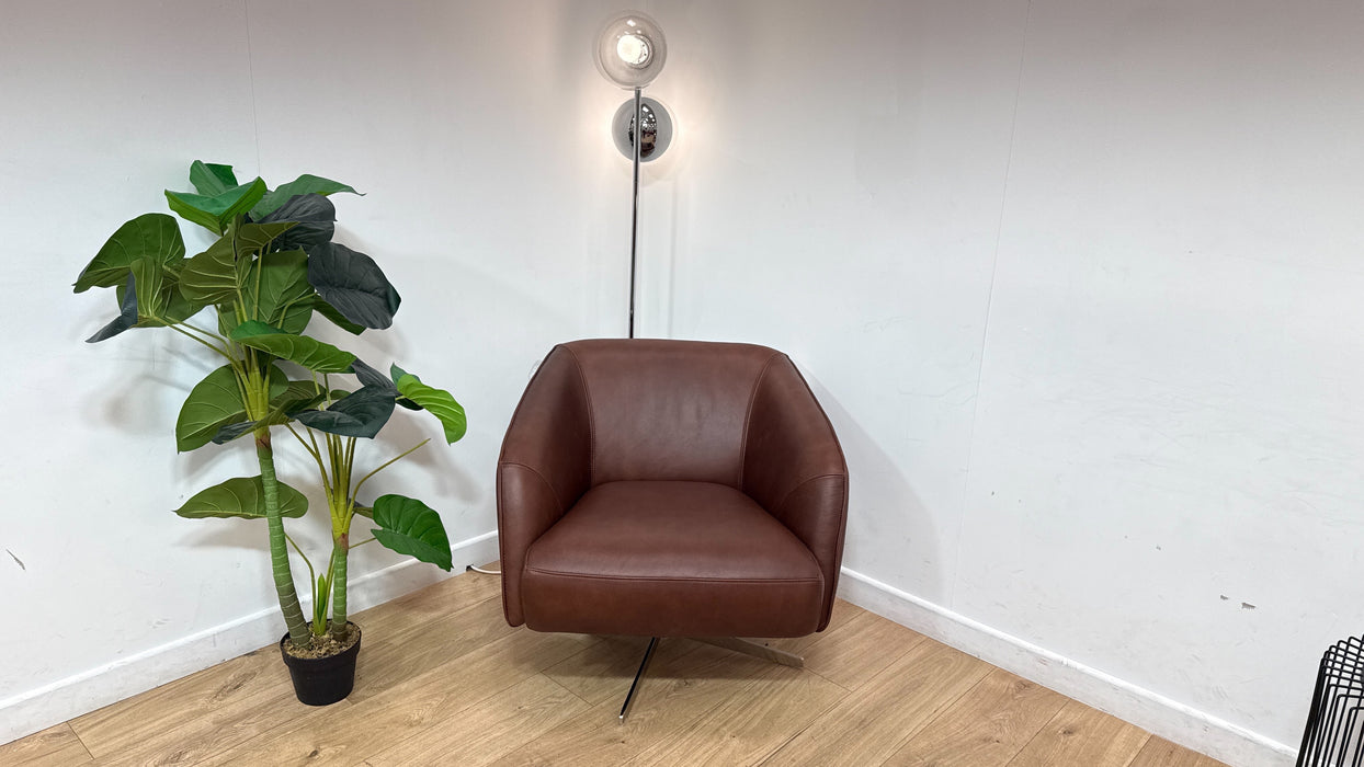 Sofology Adler Leather Swivel Chair in Relaxed Soft Brown