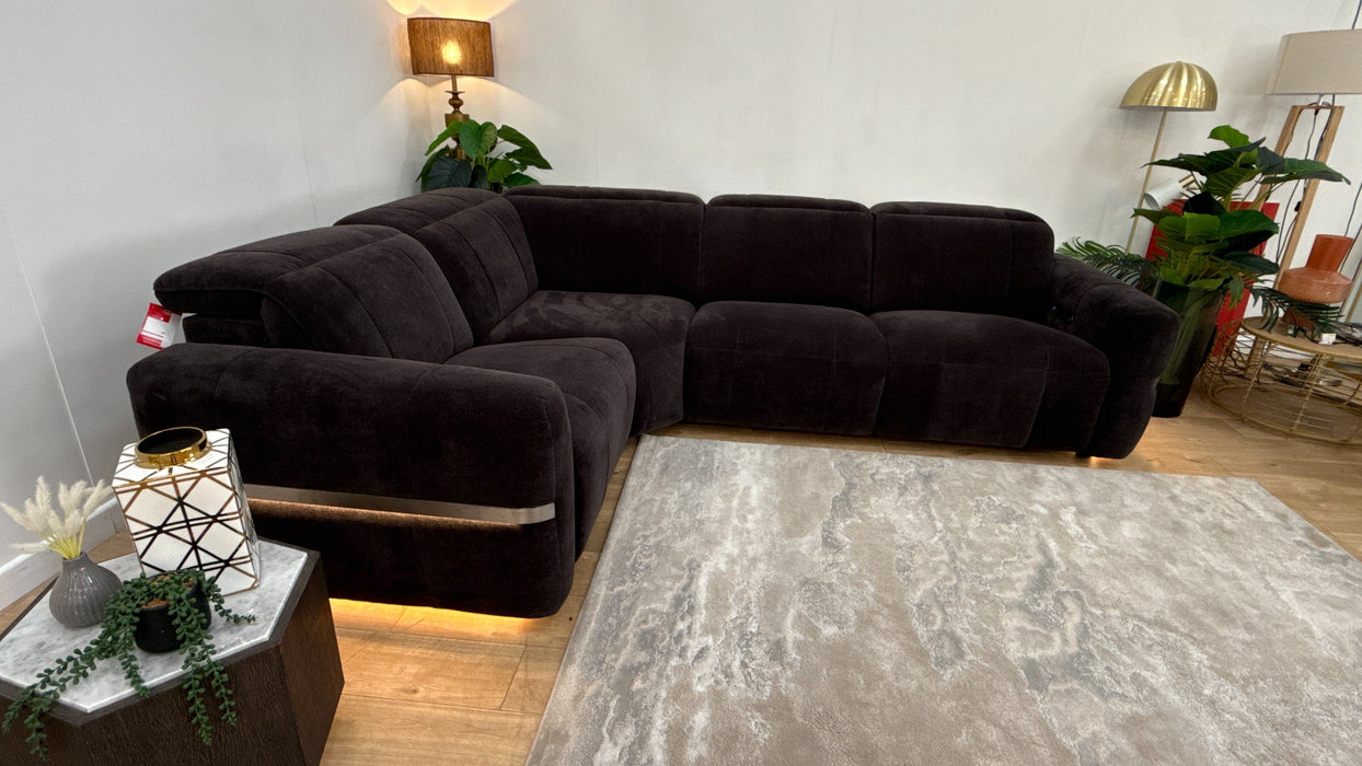 Sofology Lumiere Fabric 1.5 Corner 3 Power Recliner/Headrest Gunmetal Trim in Relaxed Chenille Raisin