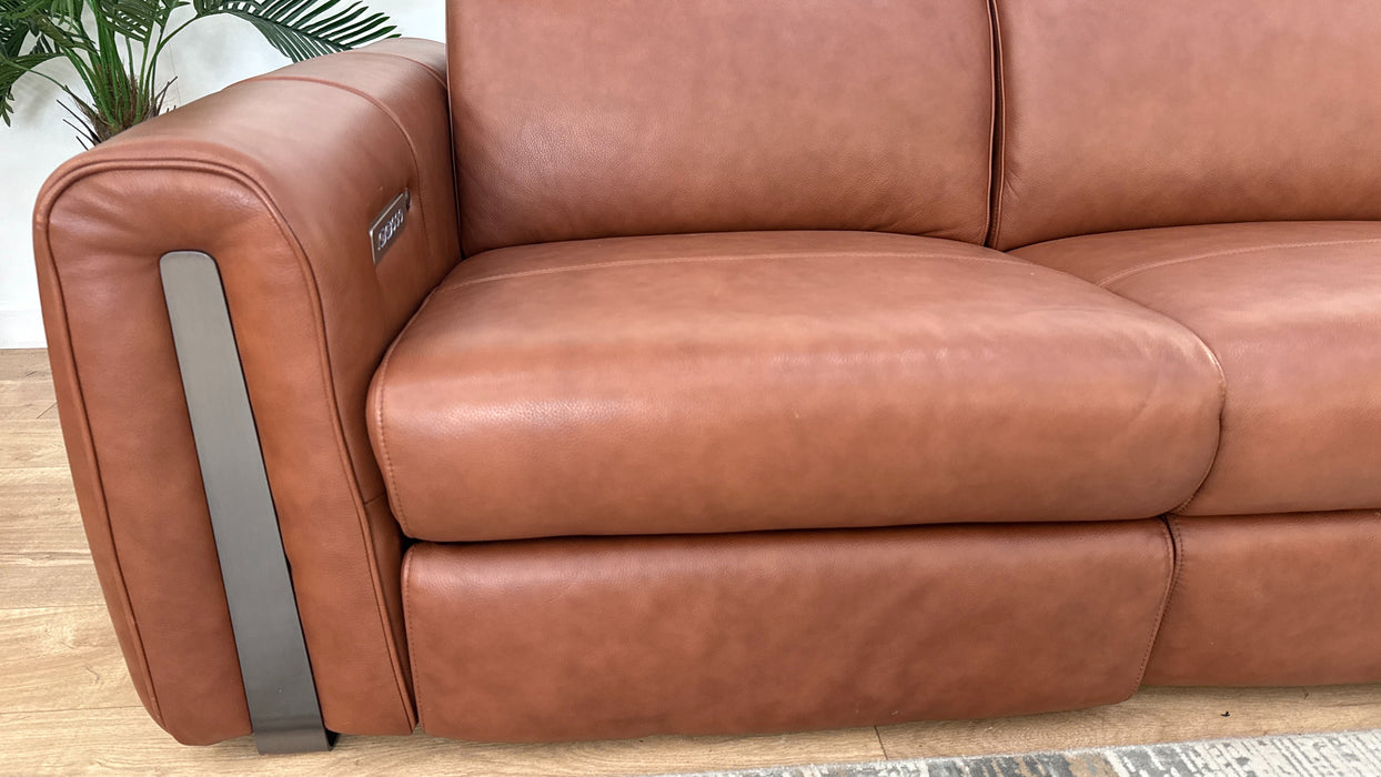 Sofology Kingsbridge Leather 3 Corner 1.5 Power Recliner/Headrest Heated Seat in Trusty Embossed Cognac