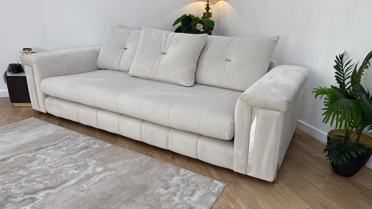 Sofology The Oscar Fabric 4 Seater with Gold Trim in Super Matt Velvet Ecru