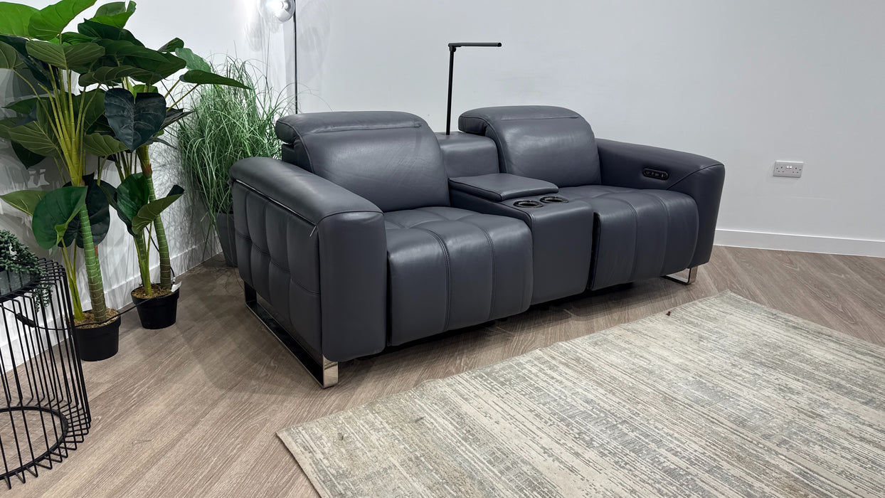 Sofology Marvella Leather 2 Seater Console Power Recliner/Headrest in Trusty Sheen Lavender Grey