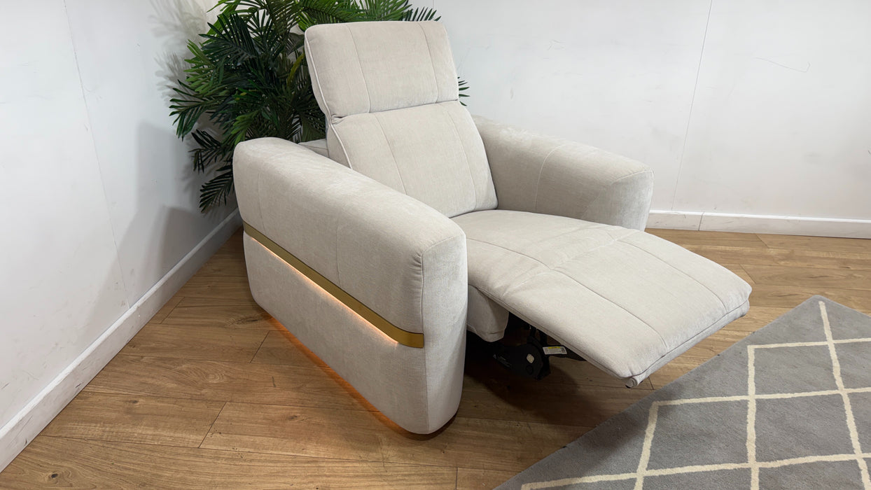Sofology Lumiere Fabric Chair Power Recliner/Headrest in Relaxed Chenille Cotton