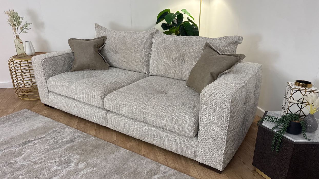 Sofology Artisan Fabric 4 Seater Split in Chunky Boucle Natural/Mink Mix
