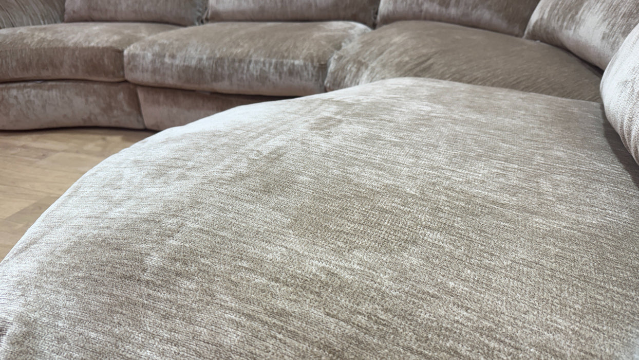 Sofology Lustre Fabric 3 Corner 1.5 Chaise Feather Flex Seats in Luxury Plush Chenille Fawn Mix