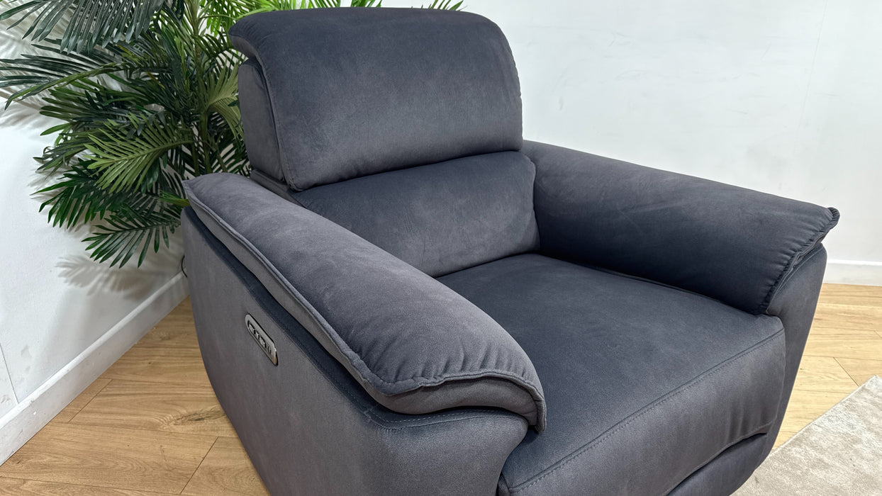 Sofology Hugo Fabric Chair Power Recliner/Headrest in Lifestyle Flecked Anthracite