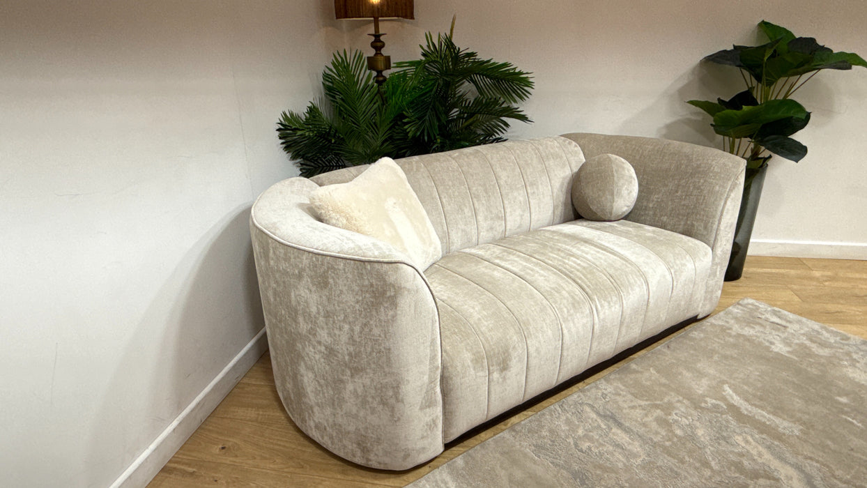 Sofology Fitzrovia Fabric 2 Seater in Luxury Chenille Linen Mix With Dark Wood Trim