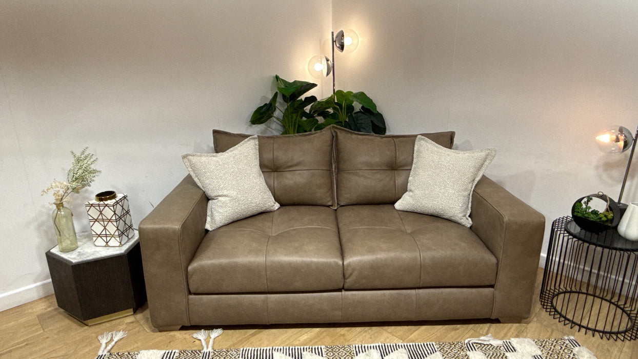 Sofology Artisan Leather 3 Seater in Relaxed Natural Grain Taupe/Natural Mix