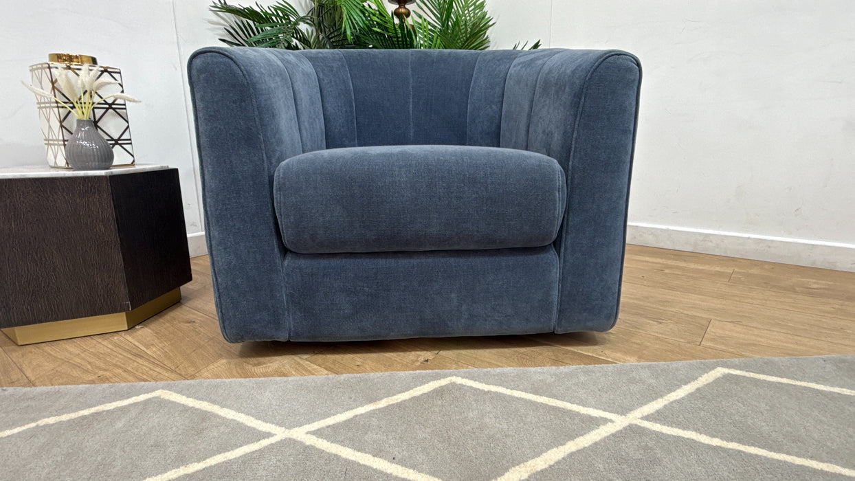 Sofology Kingsbridge Fabric Swivel Chair in Relaxed Chenille Denim