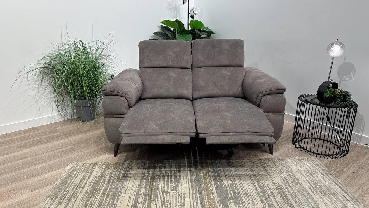 Sofology Milan Fabric 2 Seater Power Recliner/Headrest and Lumbar with Trim in Lifestyle Flecked Mocha