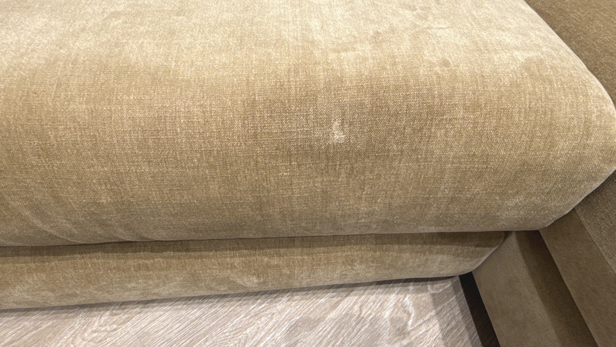 Sofology Cove Fabric Grande Double Chaise Dark Wood Panel in Soft Chenille Caramel
