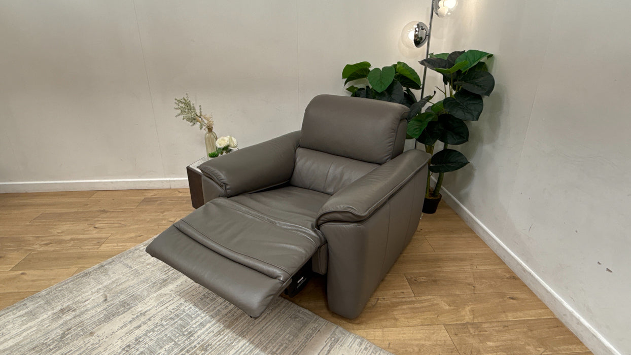 Sofology Hugo Leather Chair Power Recliner/Headrest in Trusty Embossed Elephant