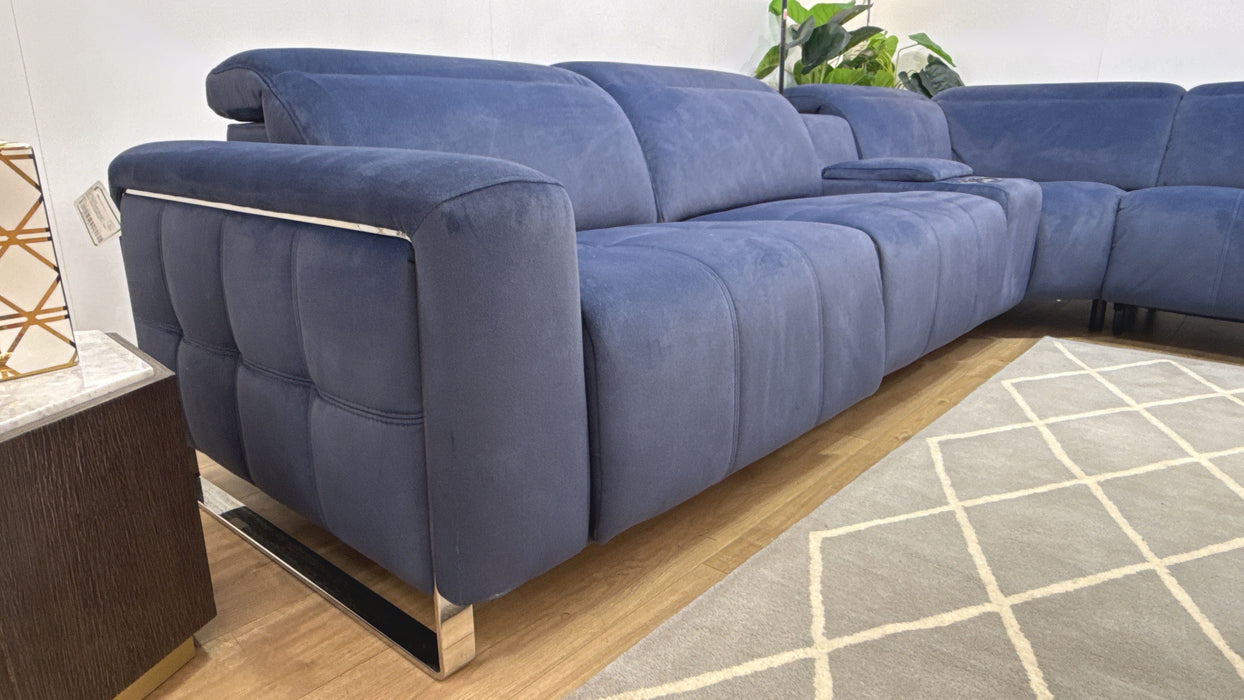 Sofology Marvella Fabric 3 Corner 3 Console Chaise Power Recliner/Headrest Heated Seats in Lifestyle Flecked Navy