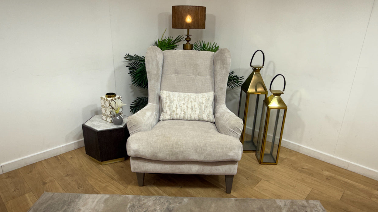 Sofology Highgrove Fabric Accent Chair Feather Flex Seats in Luxe Chenille Oyster/Textured Pebble Mix