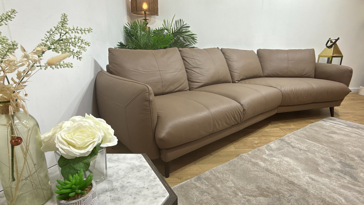 Sofology Adler Leather 4 Seater Asymmetric in Trusty Matt Mushroom