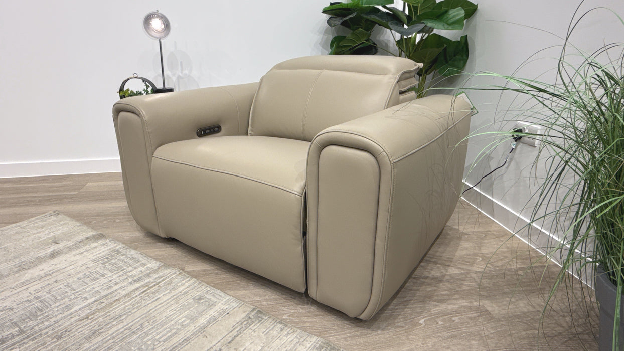 Sofology Premiere Leather Loveseat Power Recliner/Headrest in Trusty Embossed Stone