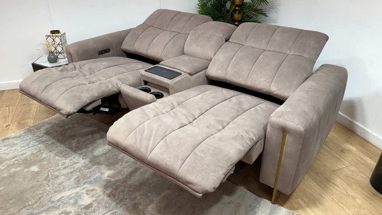 Sofology Paramount Fabric 2.5 Seater Console Power Recliner/Headrest Speakers in Lifestyle Flecked Nutmeg