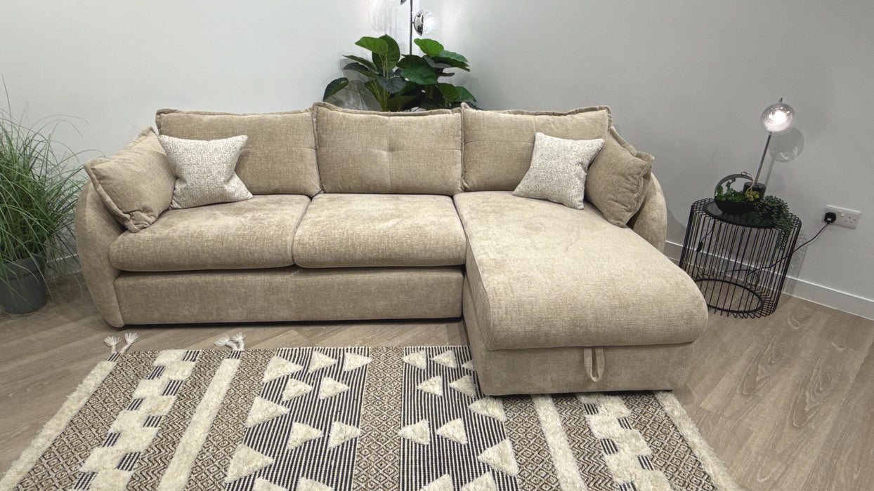 Sofology Portobello Fabric Chaise 3 Seater Foam Seats with Storage in Teddy Chenille Natural Mix