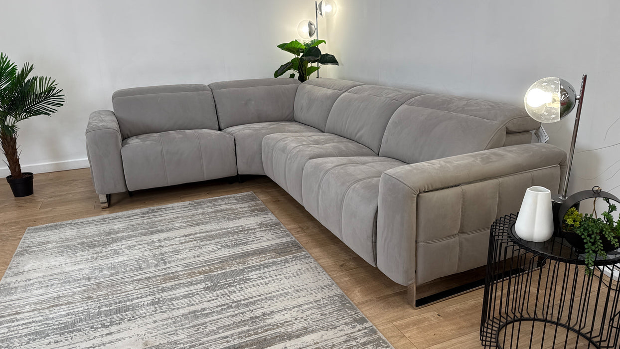 Sofology Marvella Fabric 1.5 Corner 3 Power Recliner/Headrest in Lifestyle Nubuck Feel Light Grey