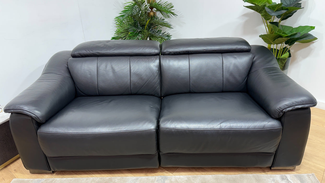 Sofology Carrera Leather 2.5 Seater Power Recliner/Headrest in Trusty Embossed Jet Black